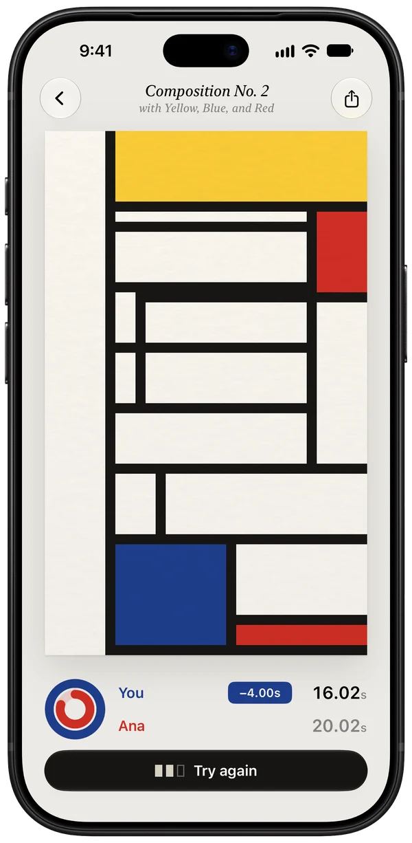Composition on an iPhone after a race: a finished painting, with rings showing you beat Ana by four seconds.
